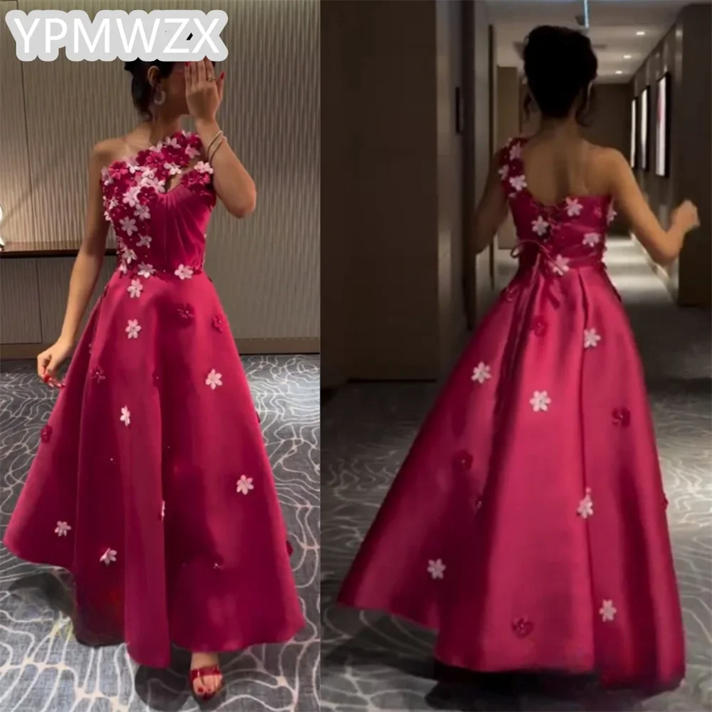 

Customized Women Party Dress Occasion Prom Gown Evening YPMWZX One Shoulder A-line Floor Length Skirts Flower Bespoke Occasion D