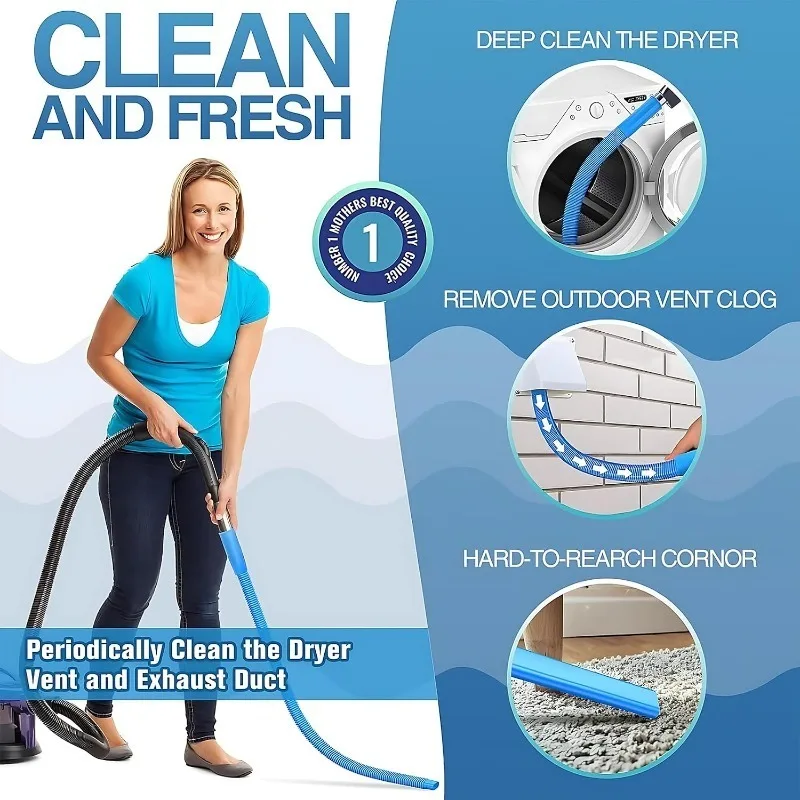 Upgraded Dryer Vent Cleaner Tools, Universal Vacuum Hose Attachment for All Vacuums, Deeply Clean Clogged Ducts & Remove Lint