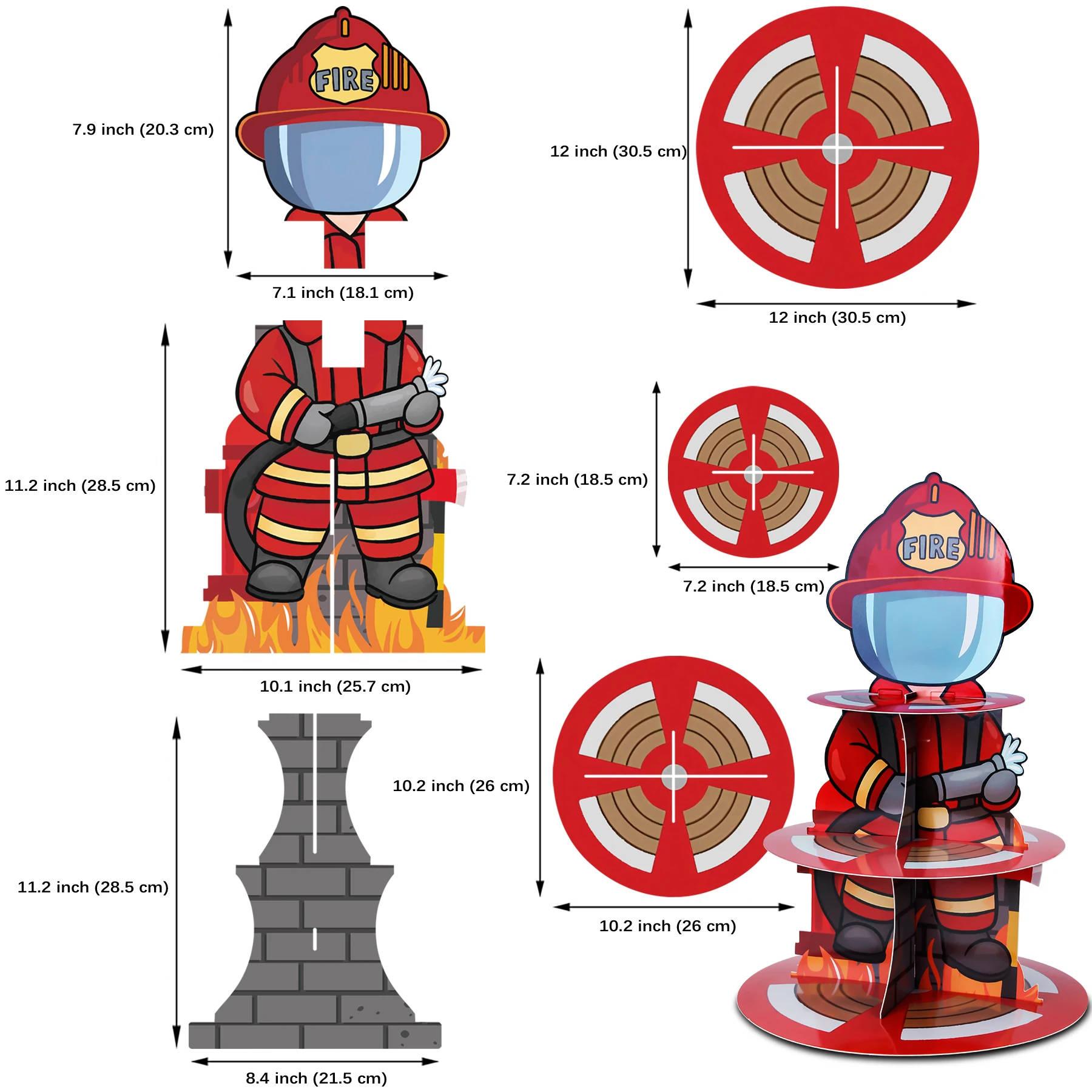 25 قطعة، برج حامل كب كيك رجل الإطفاء الأحمر 1 قطعة مع أغطية كب كيك 24 قطعة لتزيين حفلات أعياد ميلاد رجل الإطفاء #2