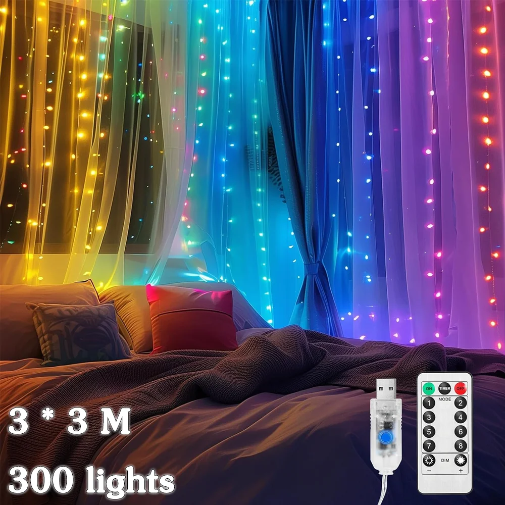 

3M 300 LED Curtain String Light USB LED Curtain Bedroom Lights Christmas Garland Fairy Light Festoon Wedding Room Decor Lighting