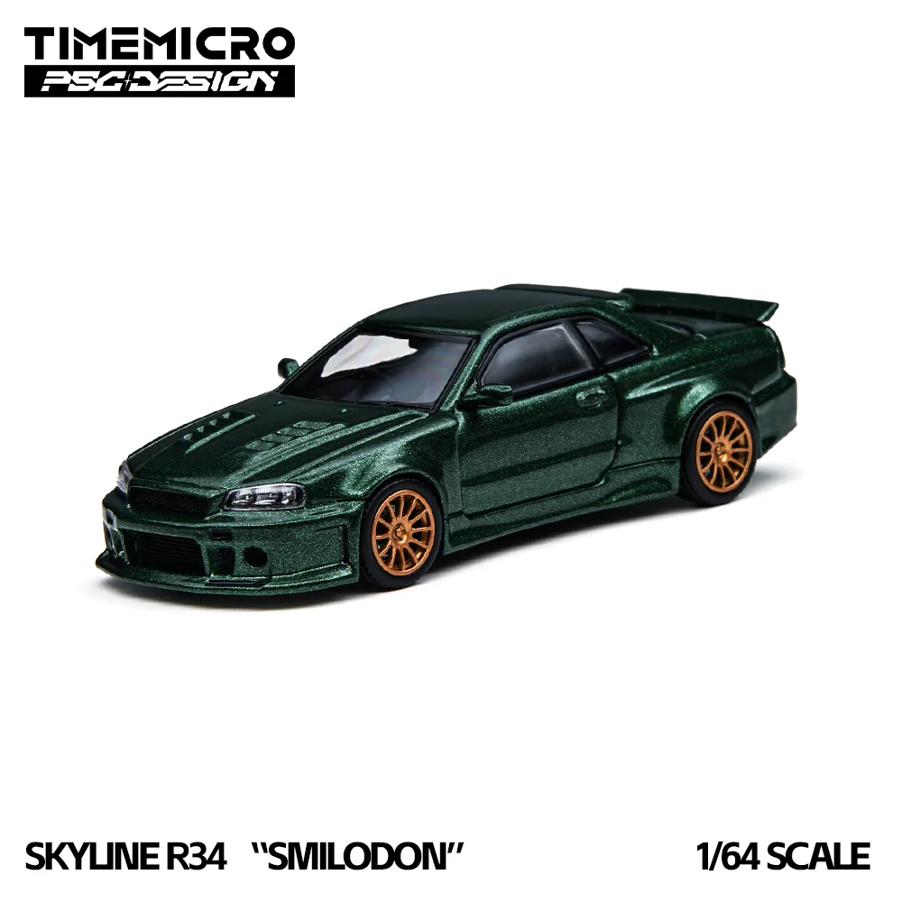 *Pre-sale*TimeMicro 1:64 Skyline GTR R34 Smilodon Jade Dark Green Diecast Alloy Car Model Simulation Vehicle Collection Gift - Image 2