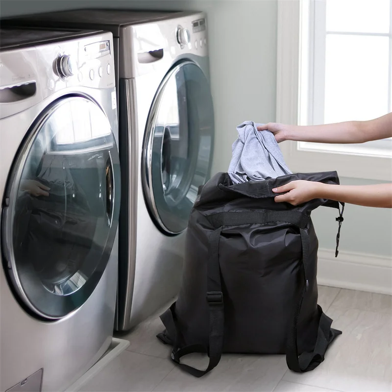 Waterproof Heavy Duty Large Laundry Bag Backpack, Foldable Polyester Clothing Storage Carry Bag for Camping Travel College Dorm