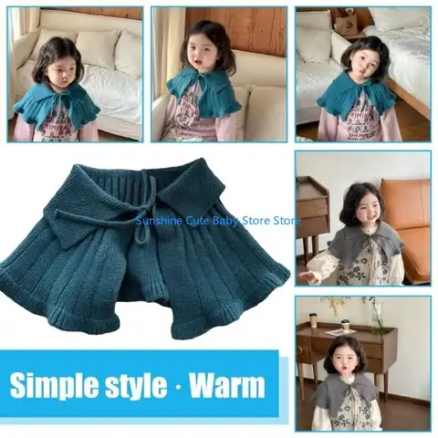 C5AF Baby Girls Essential Knitted Shawl Solid Color Faux Collar Warm Clothing Accessories for Autumn and Winter