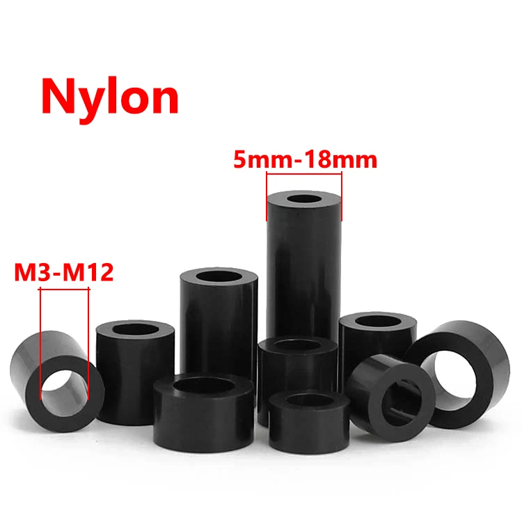 Standoff Hollow Washer Dia 5mm-18mm Black ABS Non-Threaded Hollowed Nylon Spacer ABS Nylon Plastic Non-Threaded Spacer