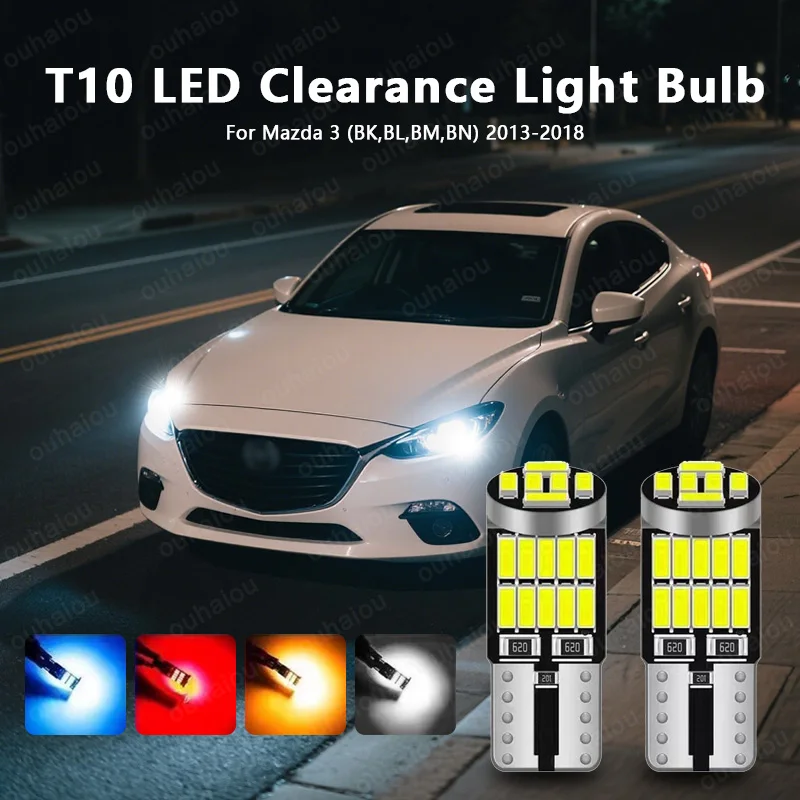 

2pcs For Mazda 3 (BK,BL,BM,BN) 2003-2012 2013 2014 2015 2016 2017 2018 T10 W5W LED Clearance Side Marker Parking Lights Bulbs