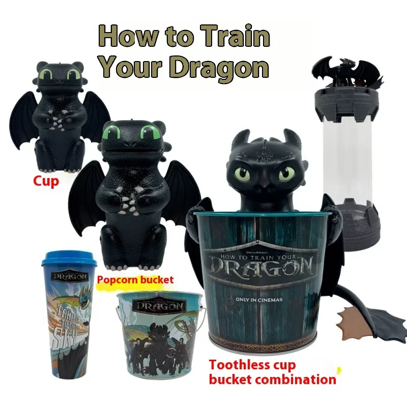 

New How To Train Your Dragon Movie Anime Figures Toothless Popcorn Shaped Bucket Water Cup Toys Cute Kawaii Model Birthday Gift