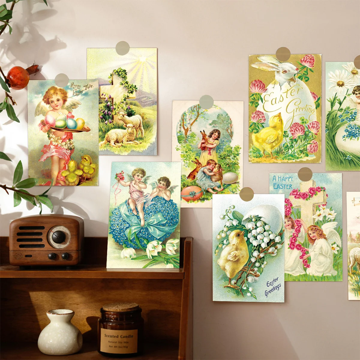 12pcs Happy Easter Postcards with Victorian Art Design, Bunny and Chick Wall Art Prints Room Decor, Easter Gift Gard for Friends