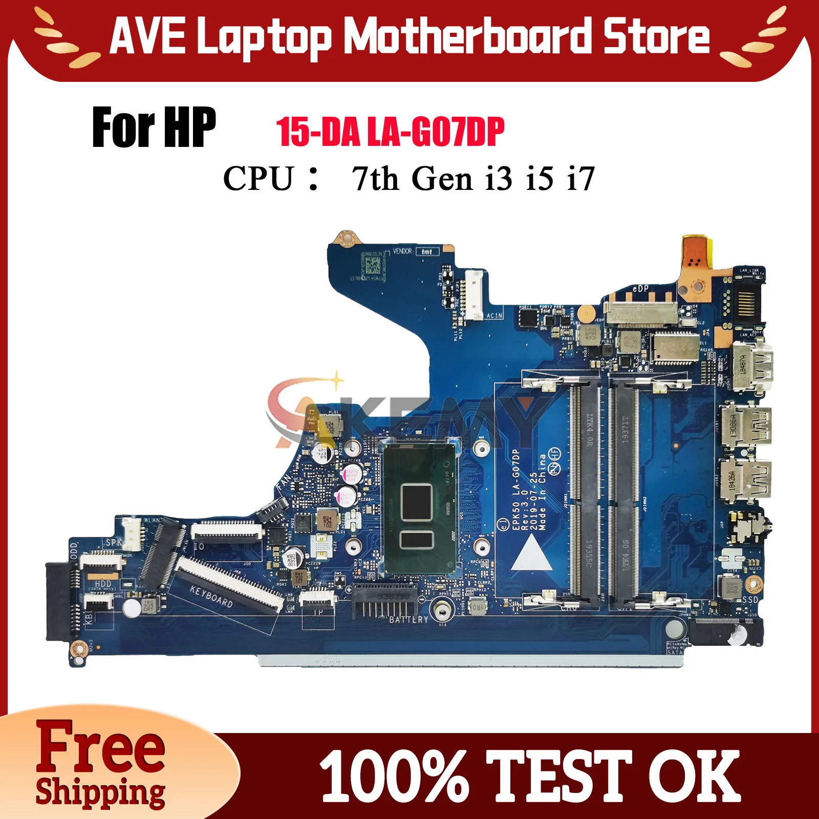 

LA-G07DP Материнская плата для ноутбука HP Pavilion 15-DA 250 G7 с процессором i3 i5 i7 7-го и 8-го поколения DDR4 L20369-601 L20374-601