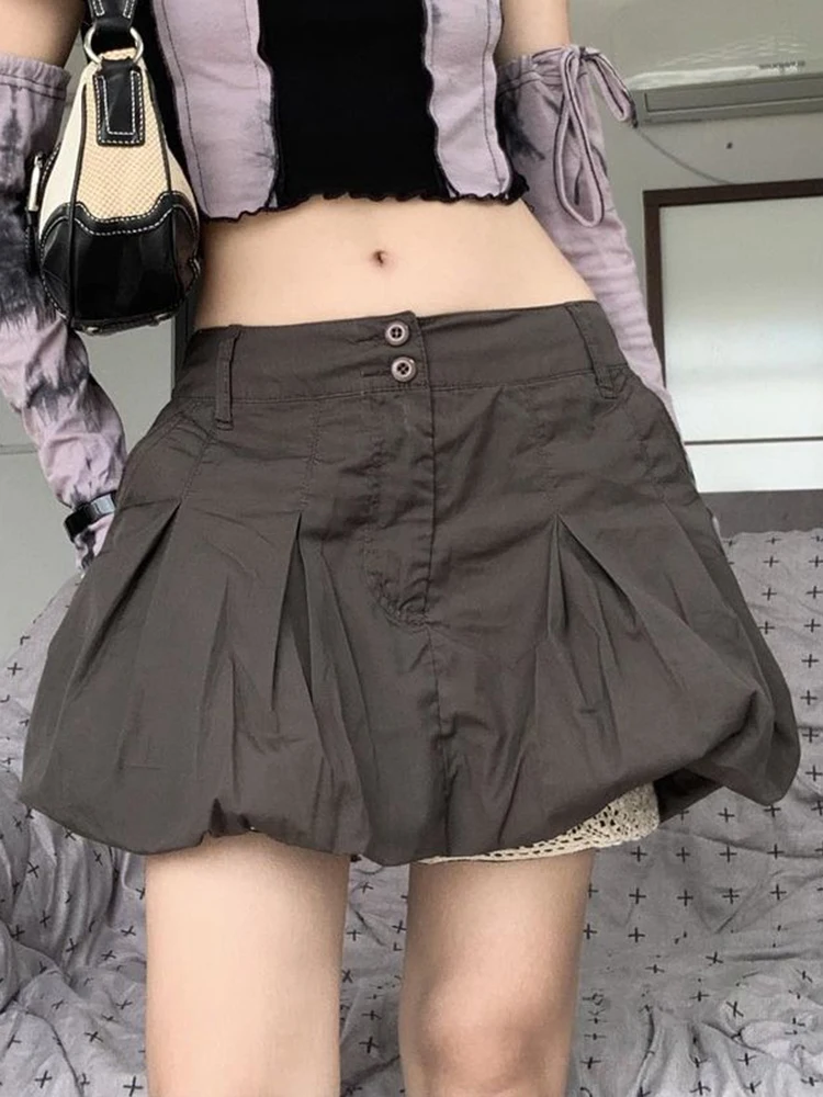 Weekeep Vintage Y2k A-line Cargo Skirt With Shorts Retro Streetwear Loose Low Rise Mini Skirts Grunge 90s Aesthetic Outfits Lady