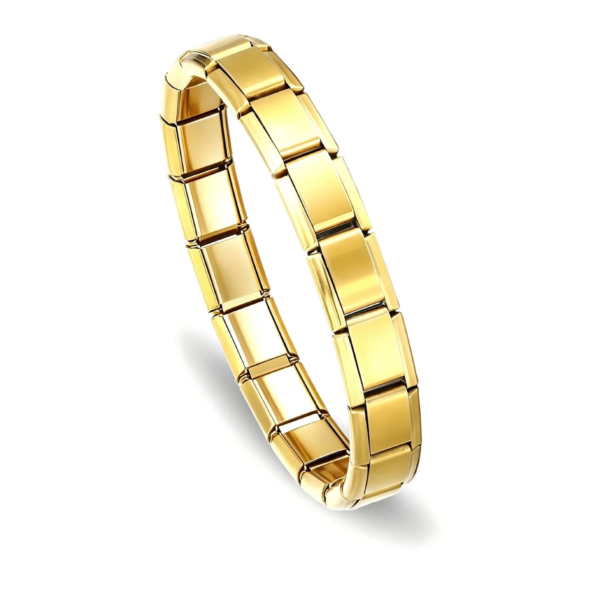 Italian Modular Strap Link Chain Stainless Steel Bracelet for Mens Spring Wristband - Fashionable Jewelry 9mm
