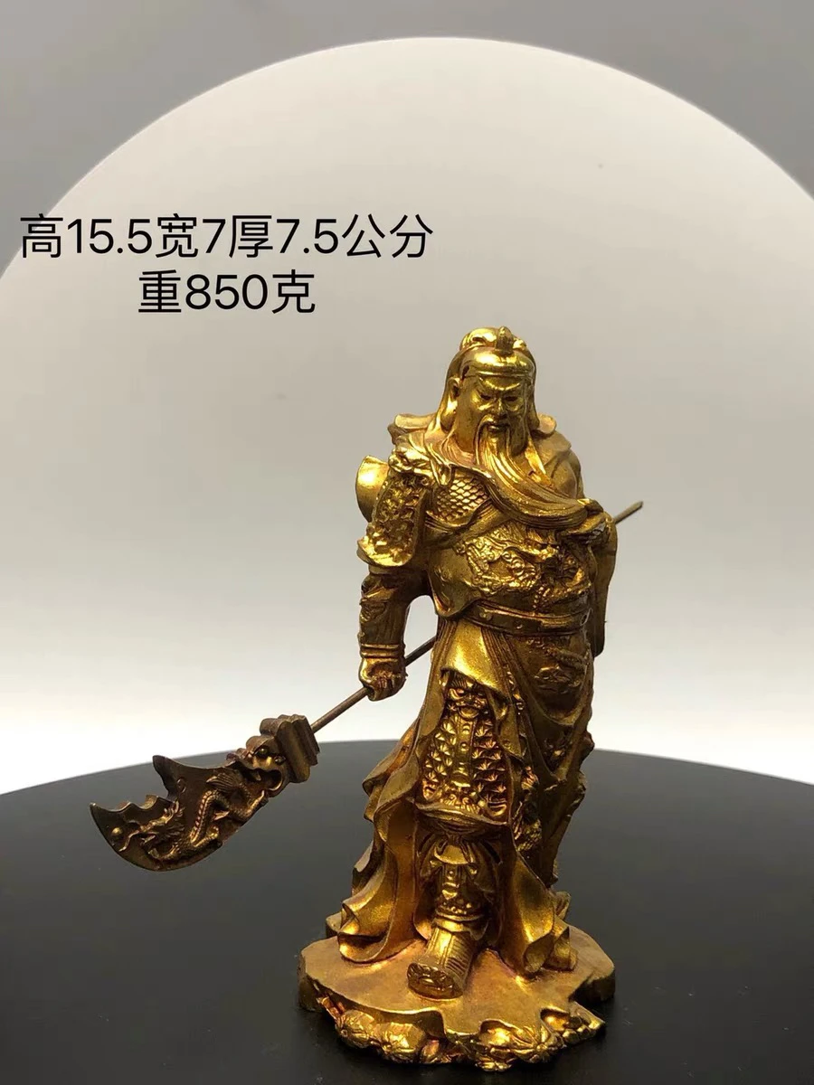 

Antique Guan Gong ornament gilt God of Fortune carrying a knife Guan Di Buddha statue Guan Yuguan Second Master home store openi