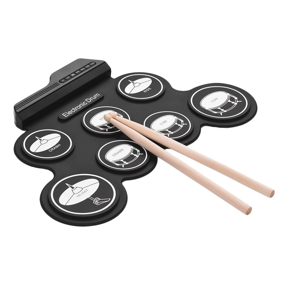 Electronic Drum Set with Drumsticks Foot Pedals Roll-Up Drum Practice Pad Portable Drum Kit Holiday Birthday Gift for Kids