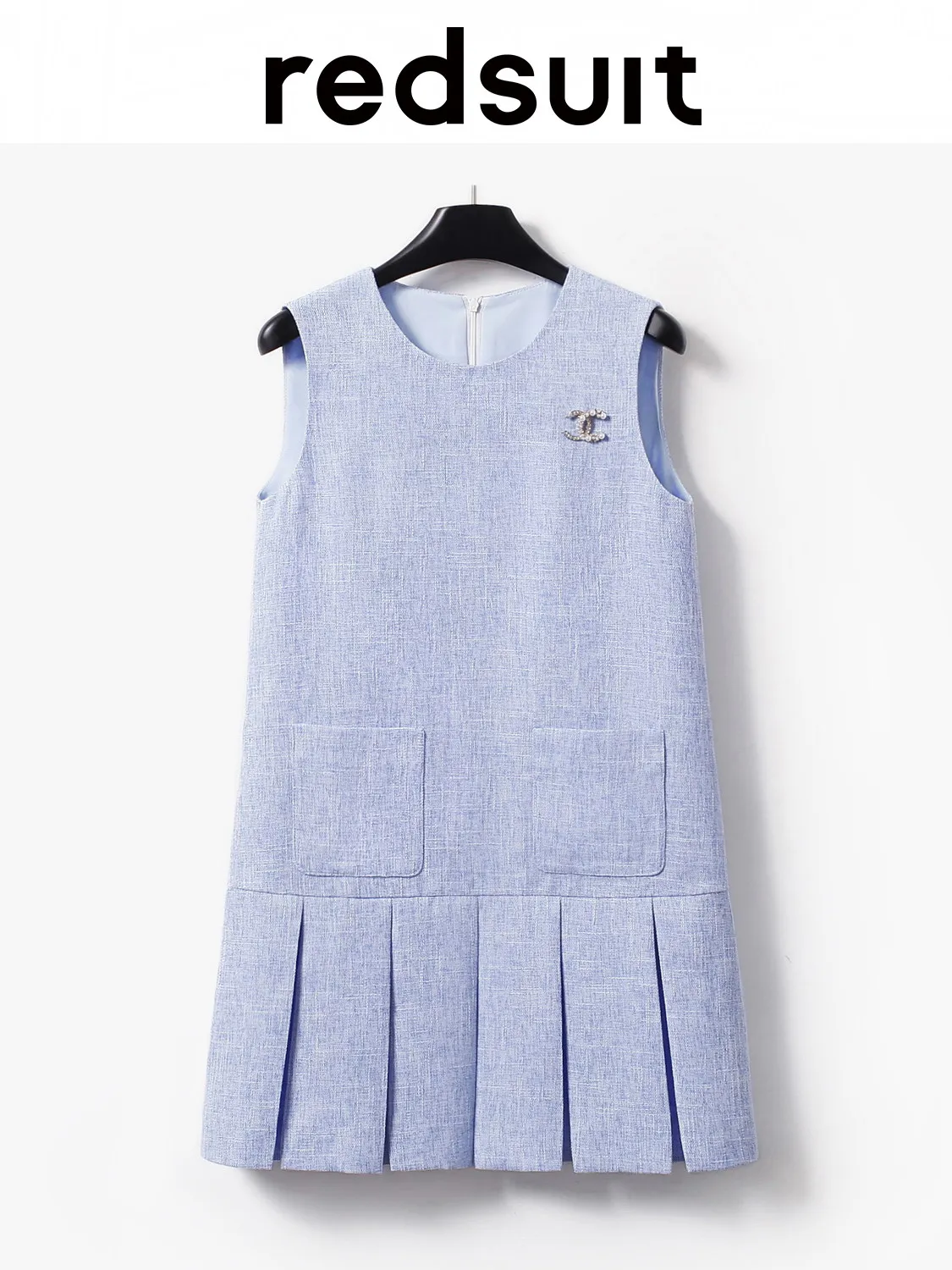 New Slim and fashionable sleeveless pleated blue dress with elegant A-line dress custom size