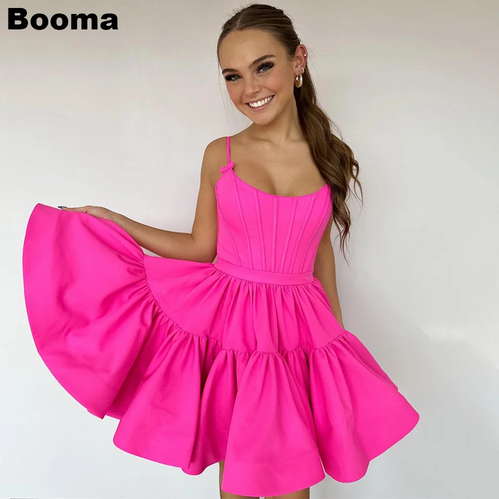 

Booma Hot Pink A-Line Cocktail Dresses Scoop Neck Ruched Mini Prom Gowns Sleevless Special Occasion Dresses for Women Evening