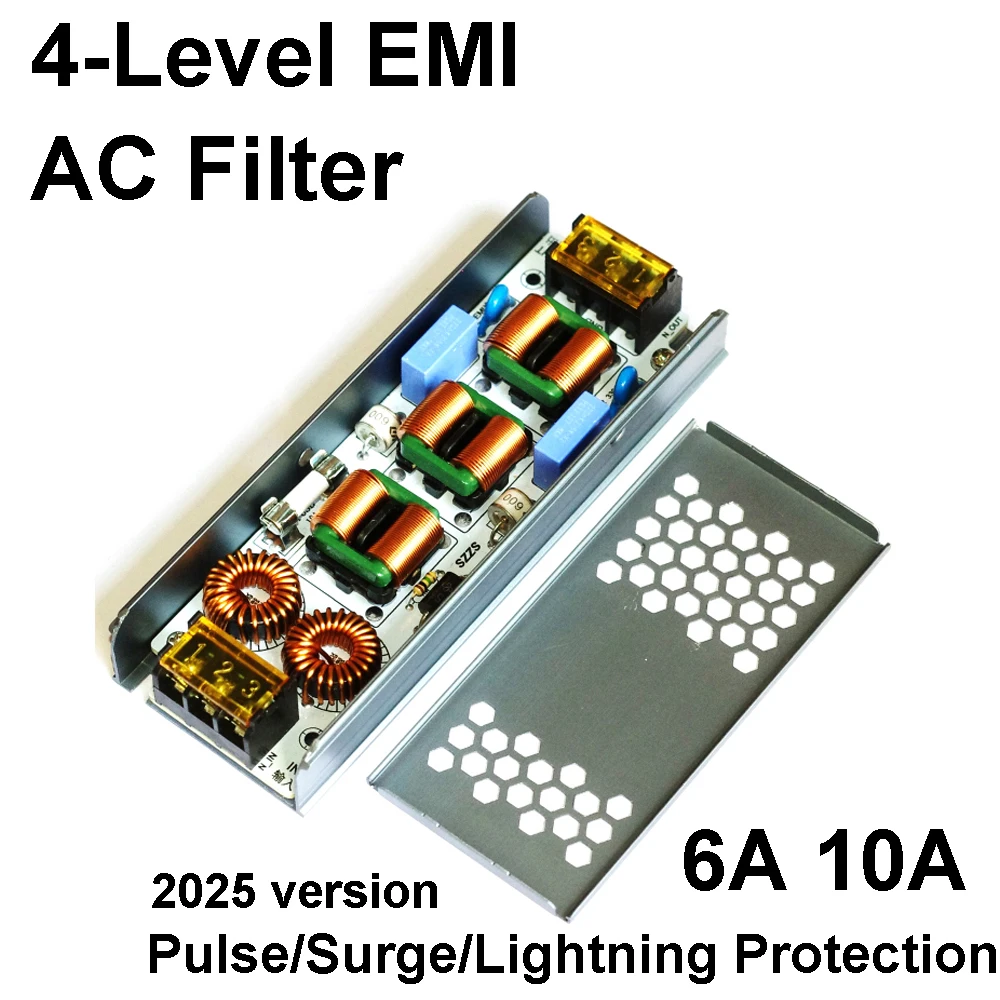 6A 10A AC EMI Filter 110V 220V 4-Stage Pulse Surge & Lightning Protection suppressor Power EMC Audio Amplifier Purifier Current