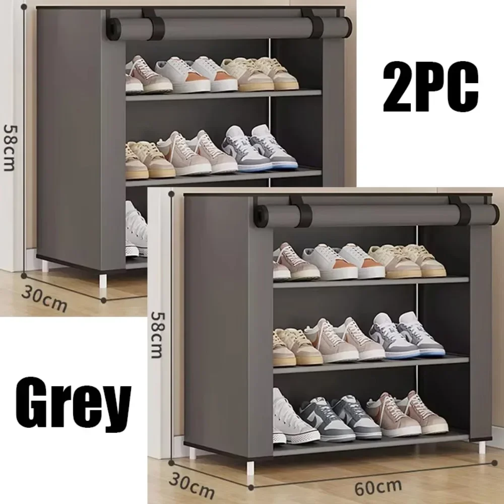 2PC Dustproof Shoe Rack Assembled Fabric Shoe Rack Organizer Floor Standing Simple Closet Organizer Large Capacity Shoe Cabinets