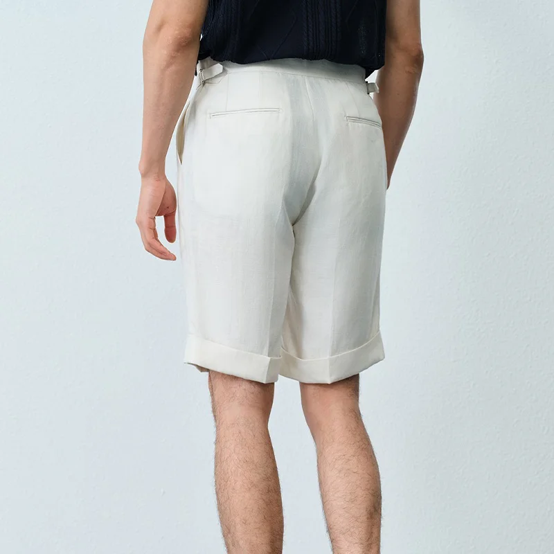 Italian Naples Cool Breathable Linen Shorts Men's Casual Retro Off-White Suit Shorts Vacation Style