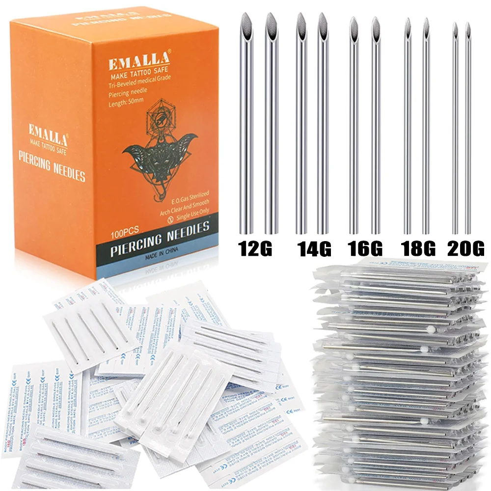 100/5PCS Body Piercing Needle 12G 14G 16G 18G 20G Surgical Steel Sterile Disposable Ear Nose Navel Nipple Lip Piercing Tool