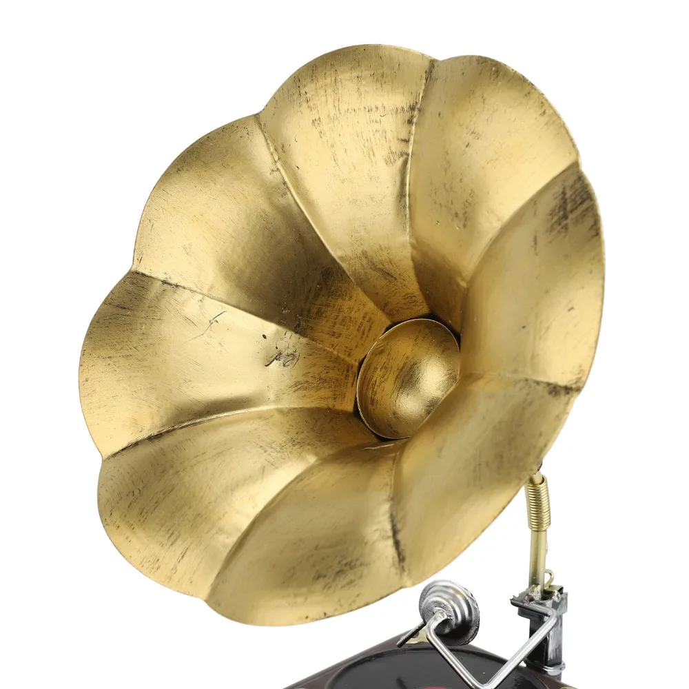 2pcs Iron Phonograph Model Red Bronze Bronze Record Player Model Nostalgic Classical Gramophone Music Box Desk Decor