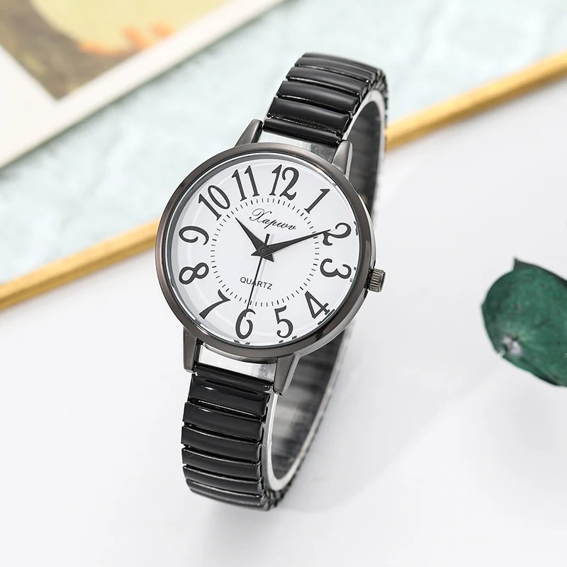 Casual Fashion Quartz Women's Watch Arabic Large Number Elastic Band Retro Elderly Watch Suitable for Elders Gifts