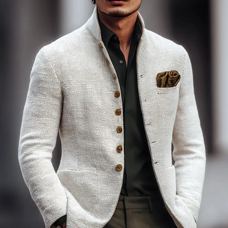 

Casual Retro Faion Men's Jaet Suit Autumn Winter New Sle Cotton Blend Fabric ort Length Slim Fit Coat with Button Dec...