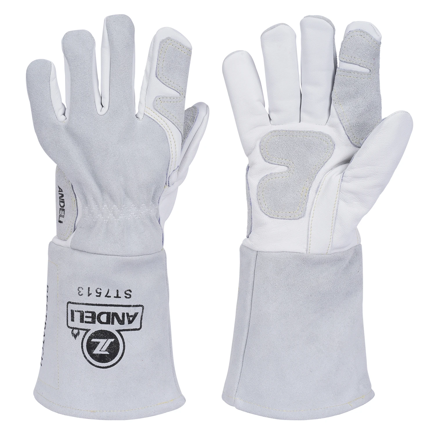 

ANDELI Welding Gloves for Kitchen Stove Heat/Welder Works/BBQ Glove Sheepskin&Cattle Split Leather White Gray with Cotton Lining