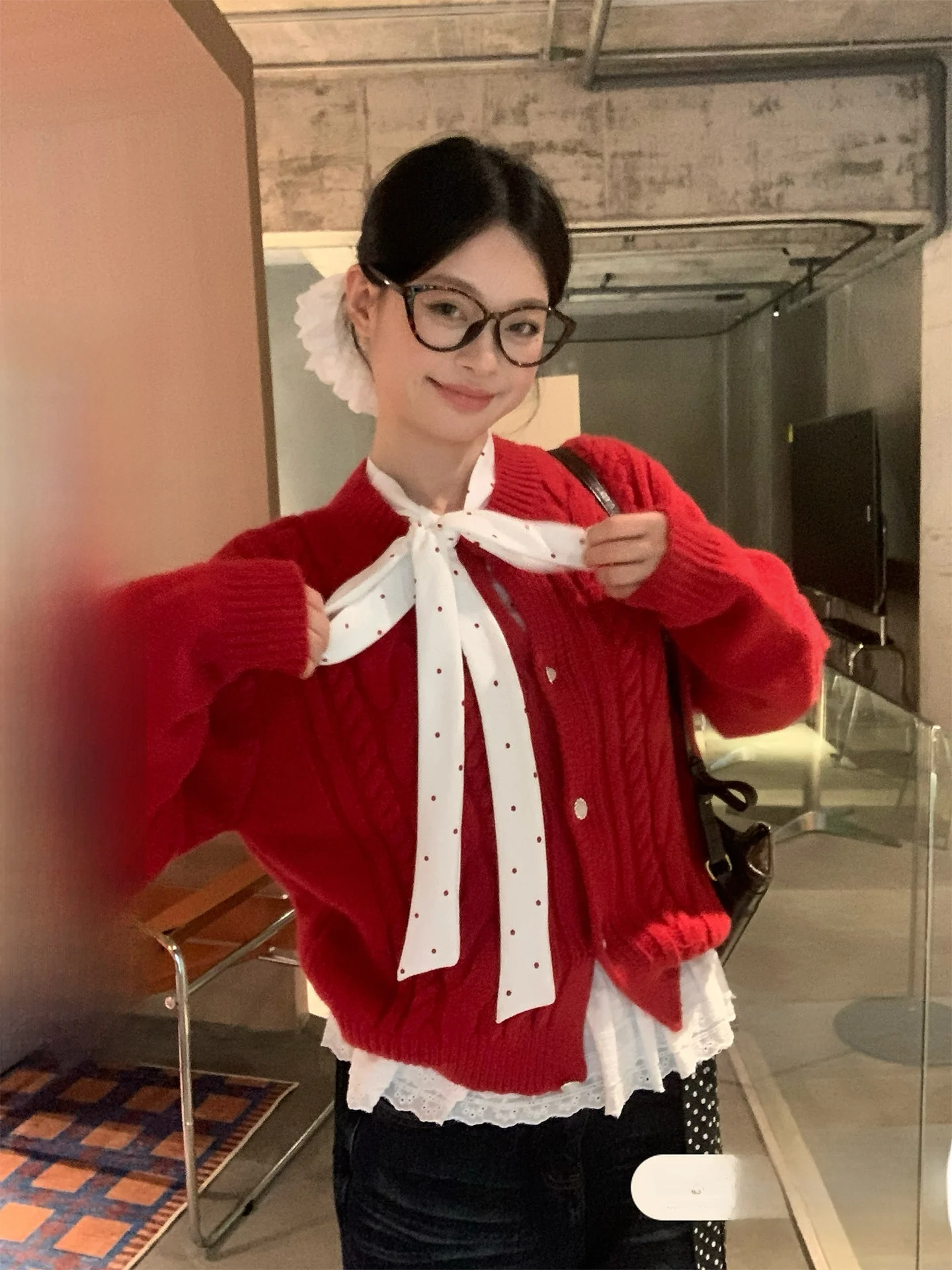 

Красный мягкий вязаный кардиган-свитер женский свободный повседневный зимний новый комфортный трикотажный топ от Song Zhengen