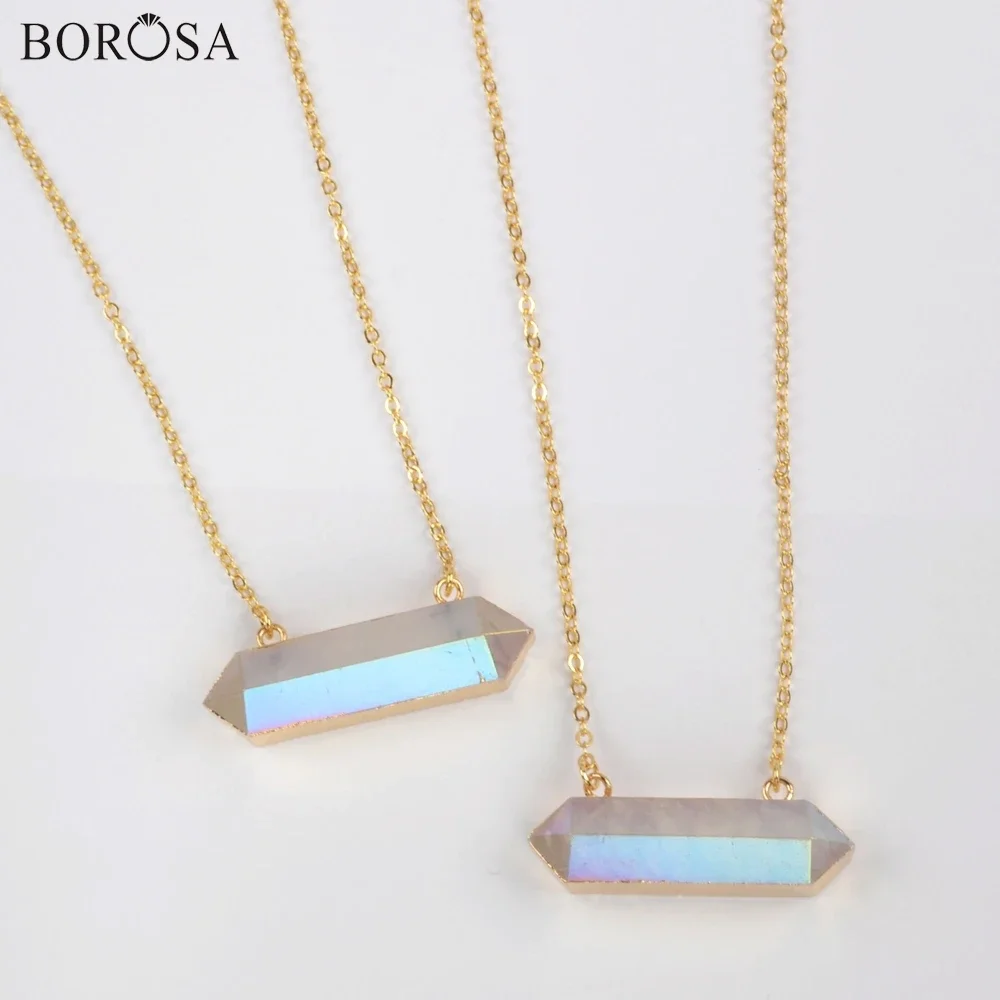 BOROSA 30inch Unique Hexagon Golden Plated White Crystal Quartz Faceted Connector Pendant Necklace For Women Wedding Jewelry