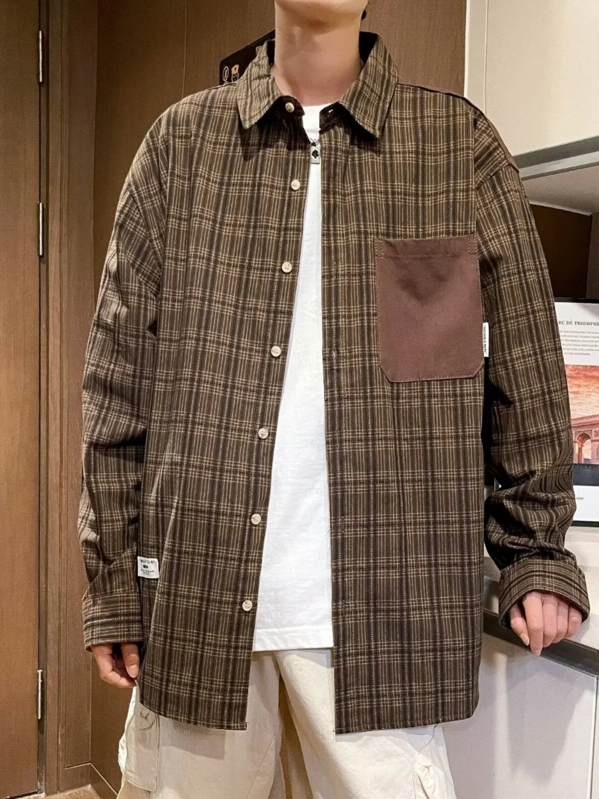 

Trendy Plaid Long Sve Loose Fit Casual irt for Men Autumn New Sle Retro Japanese Sle Outerwear for Teenagers