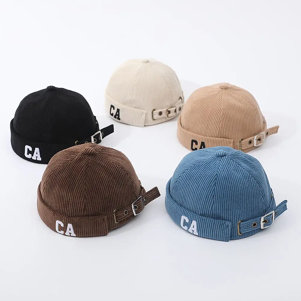 Japanese Style Baby Corduroy Docker Cap Size Adjustable Brimless Beanie Hats Wear All Seasons Brimless Hip Hop Hats