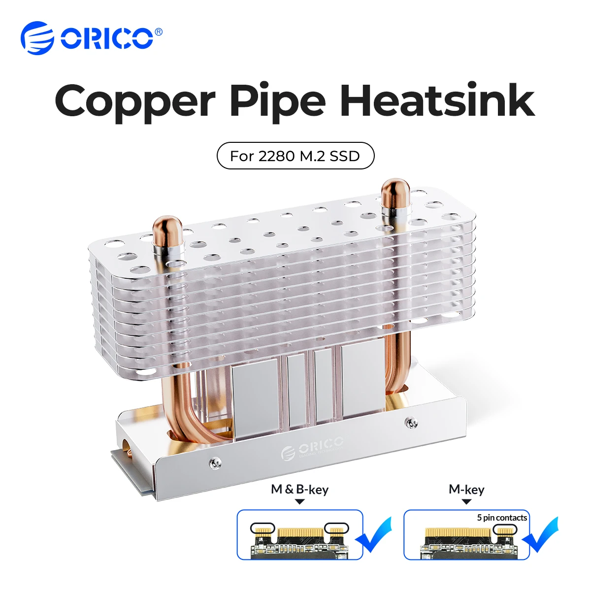 

ORICO Aluminum Cooling Copper Strong Heat Dissipation M.2 SSD 2280 Heatsink Heat Pipe Silicon Therma Pads with Cooling Fan