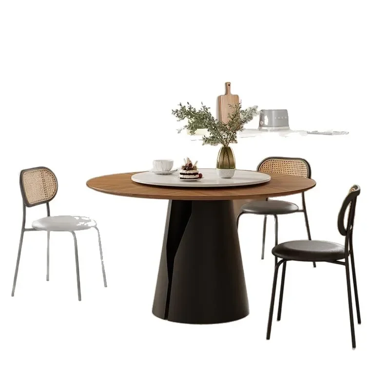 

Solid wood French dining household antique small apartment round dining retro round walnut dining