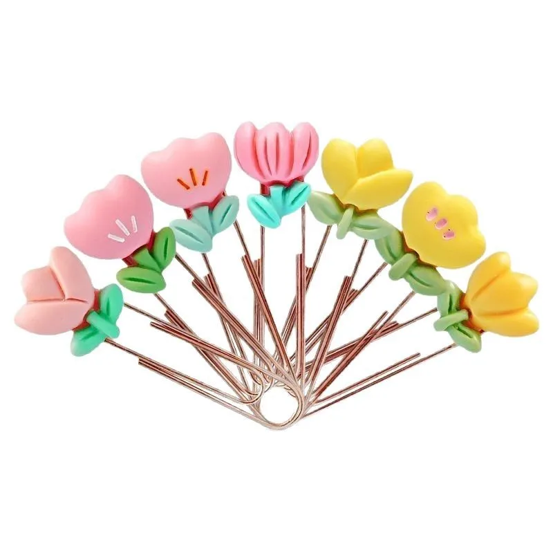 

12 Pcs Flower Bookmark Desk Accessories Floral Paper Clip Pin Decorative Binder Clips Envelopes Note Cute Paperclips