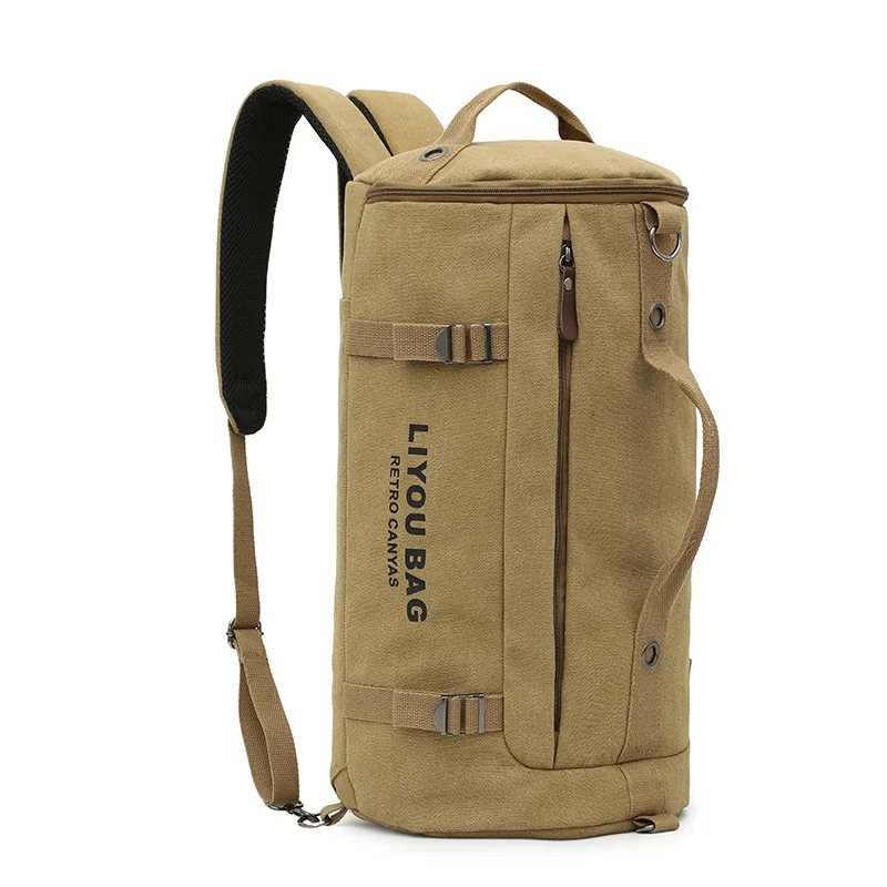 Canvas wear-resistant, lightweight, crossbody bag, large-capacity cylindrical long strip single-shoulder bag, hand-held backpack
