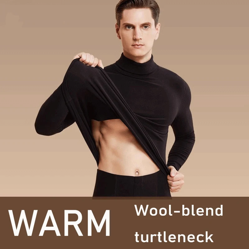 Autumn And Winter Long Johns suits 2 pieces set High-Necked Dralon Thermal Underwear Men's Fleece Lined Heating Bottoming Shirt