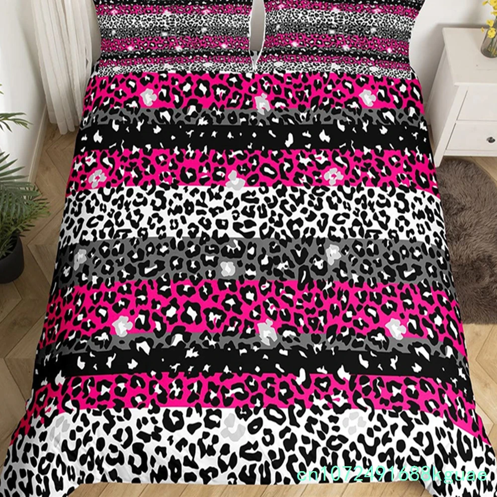 Girls Colorful Leopard Print Duvet Cover Rainbow Wild Animal Bedding Set Microfiber 3D Safari Cheetah Skin Quilt Cover King Size