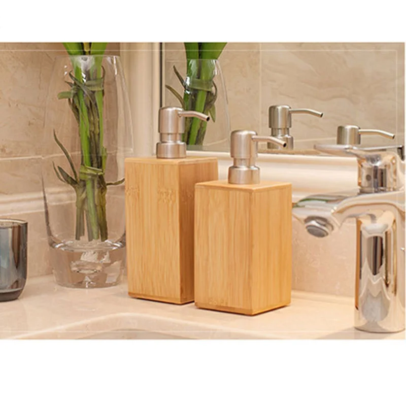 Soap Dispenser Lotion Shampoo Dispenser Bottle Holder Bathroom Kitchen Bamboo Liquid Hand Soap Dispenser Pump Bathroom Accessory