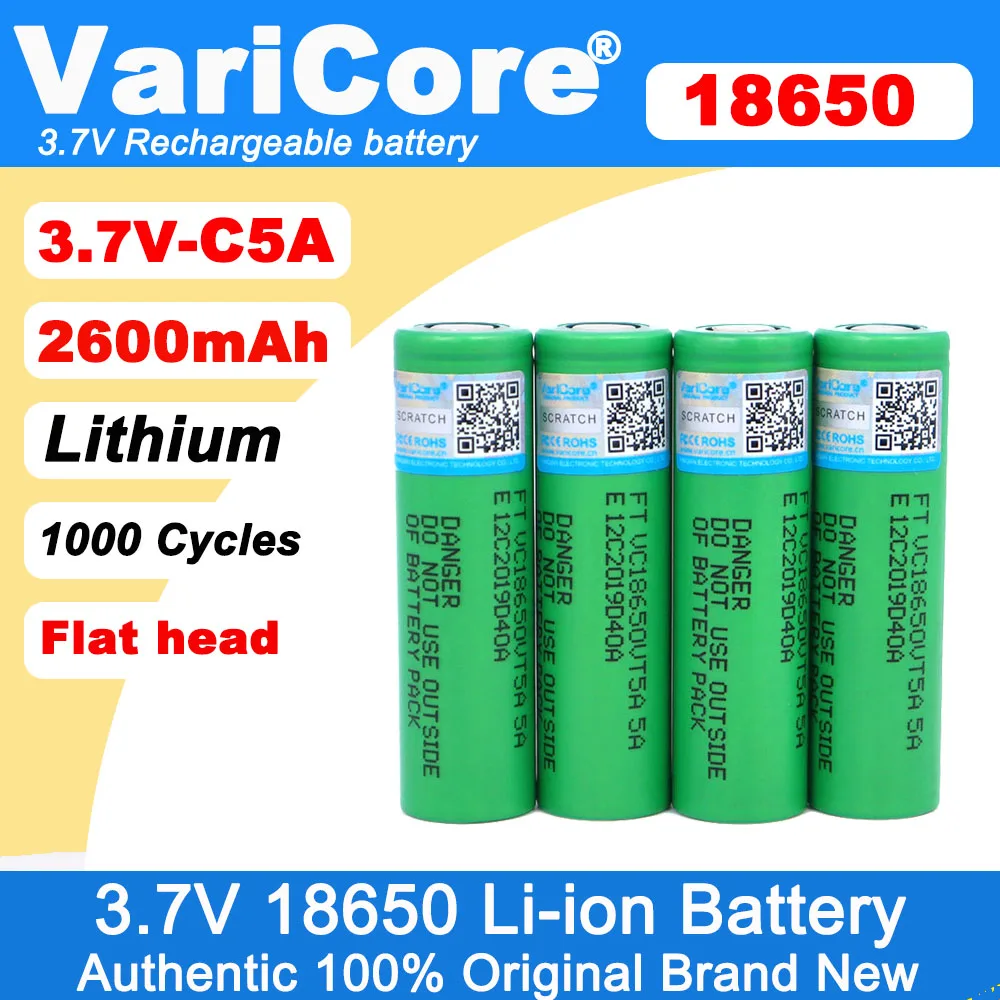 

VariCore VTC5A 2600 мАч 18650 литиевая батарея 20A 30A разряд 18650VTC5 батареи для фонарика с плоской головкой
