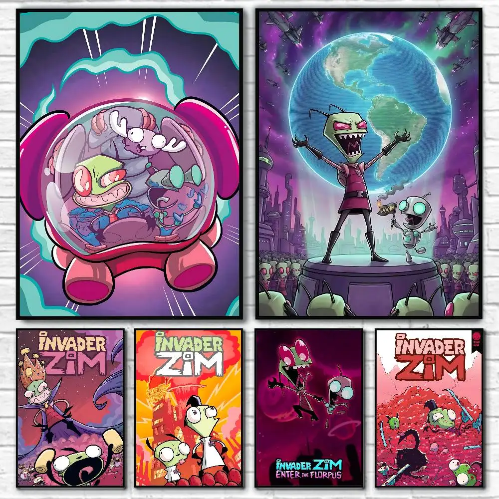 Anime I-Invader Z-Zim Posters HD Print Vintage Wall Art Decor for Home Study Room