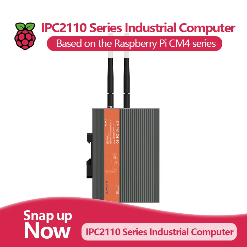 Raspberry Pi CM4 ED-IPC2110 Series Industrial Computer, Broadcom BCM2711, Optional WiFi, eMMC, DDR, and 4G LTE modules