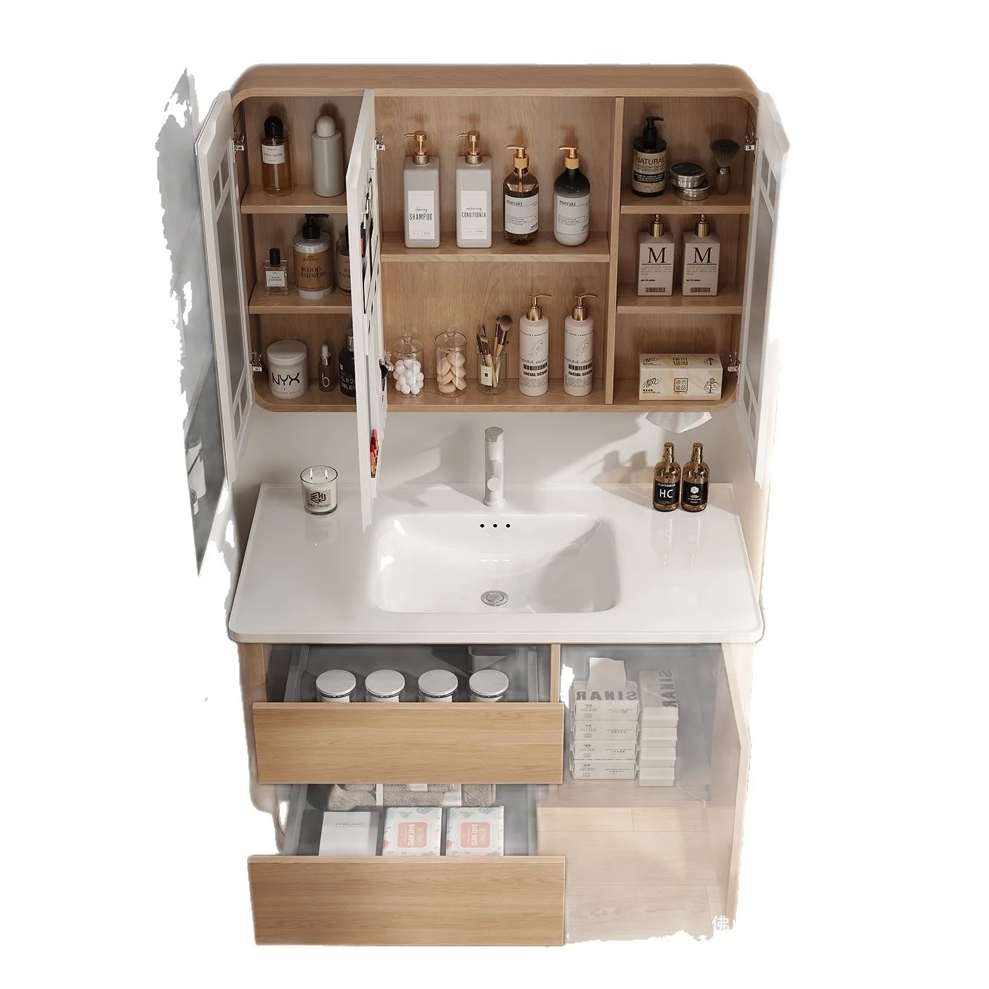 Log Color Space Honeycomb Aluminum Arc Bathroom Cabinet Combination Ceramic Integrated Hand Washbasin Washbasin Bathroom Cabinet