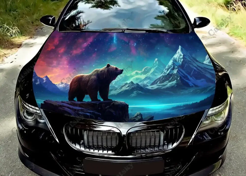 

Bear With Night Sky Car Hood Decal Stickers Wrap Vinyl Film Engine Cover Decals Sticker Car Hood Protective Film