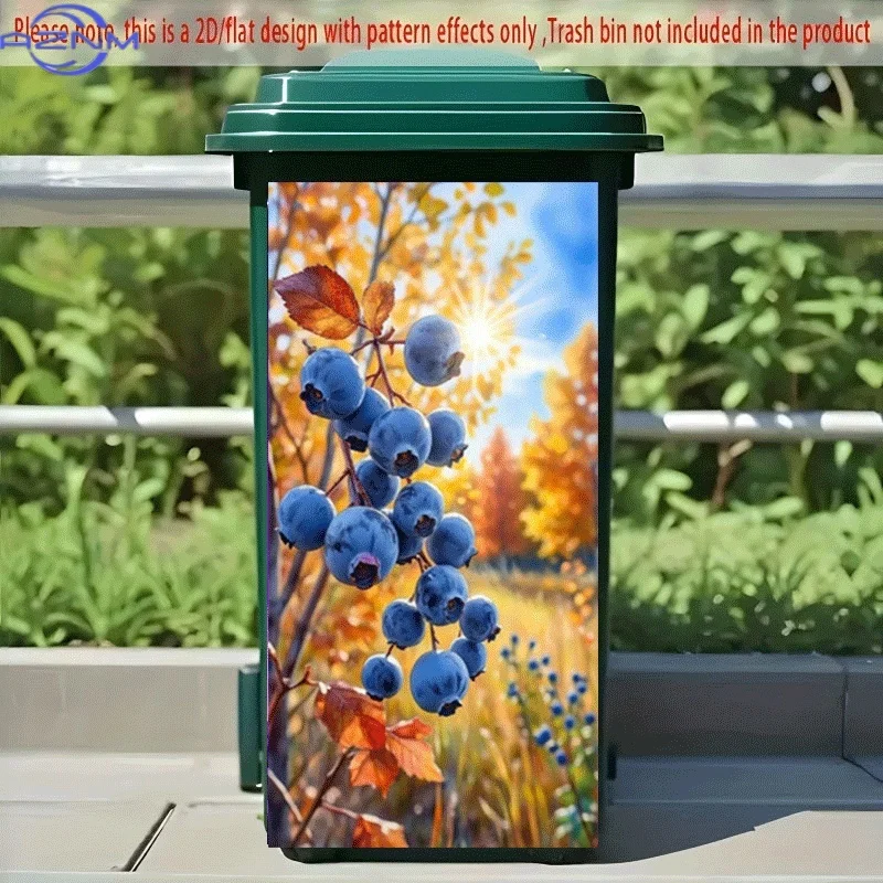 PC 2D Flat Self-Adhesive Trash Can Sticker, Autumn Blueberry Hanging Branch Decorative Sticker, Creative Trash Can Decoration,