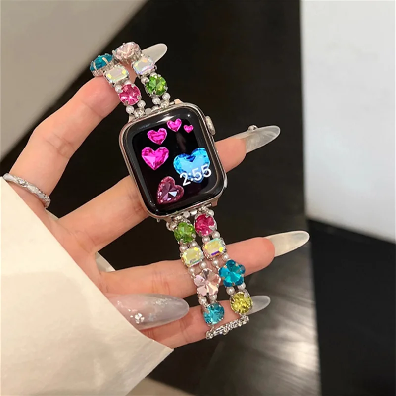 Y 2K Luxe Kleur Diamant Band Voor Apple Watch Band Ultra2 49 45 44Mm 41 42 Correa Retro Metal Band Voor Horloge Serie 9 8 7 Se 6