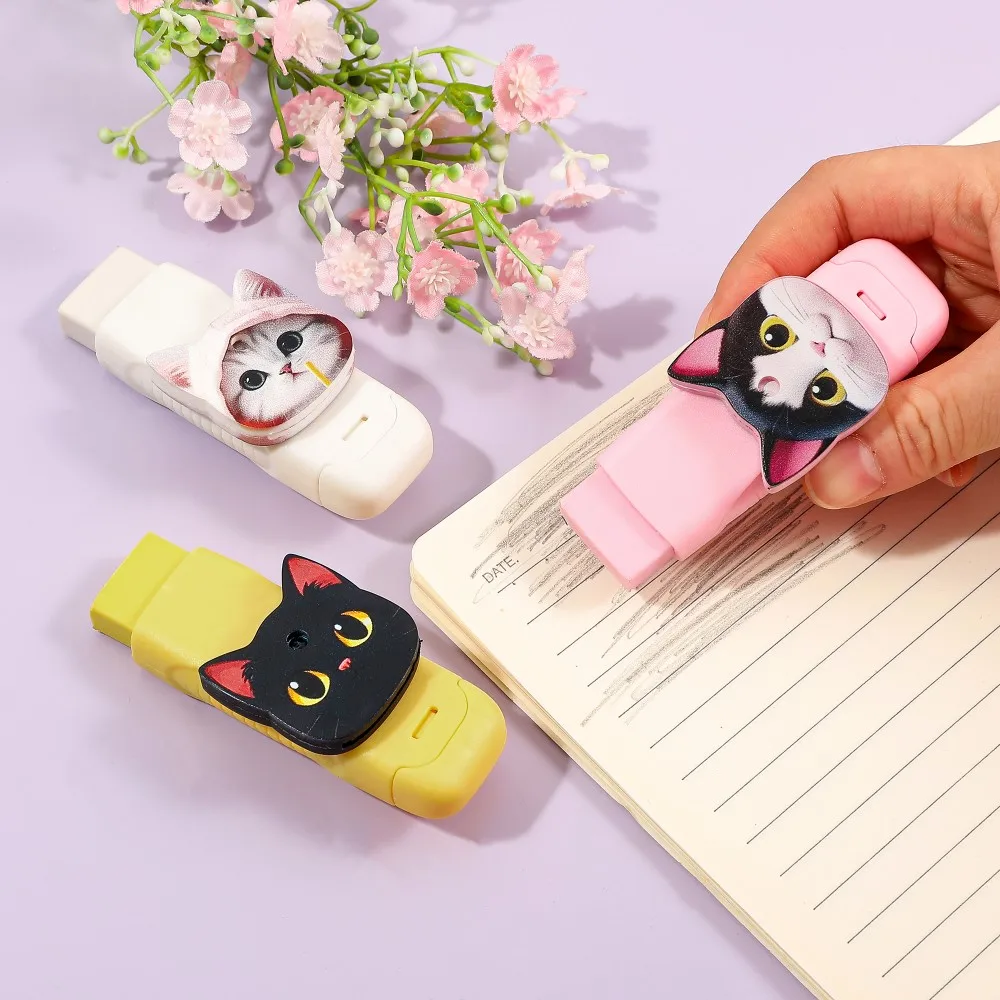 ممحاة دفع سحب على شكل قطة كرتونية، مناسبة للمكاتب والمدارس، متينة وسهلة التنظيف، مستلزمات مدرسية أساسية