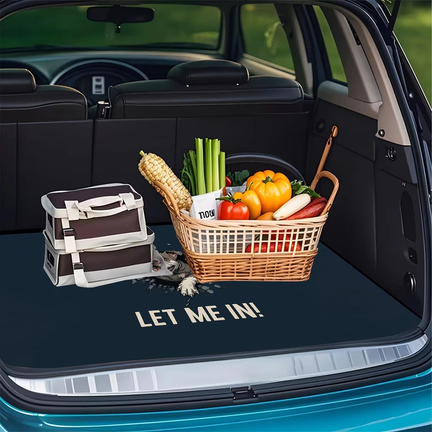 1pc Cute Bulldog Style Car Trunk Mat With 
