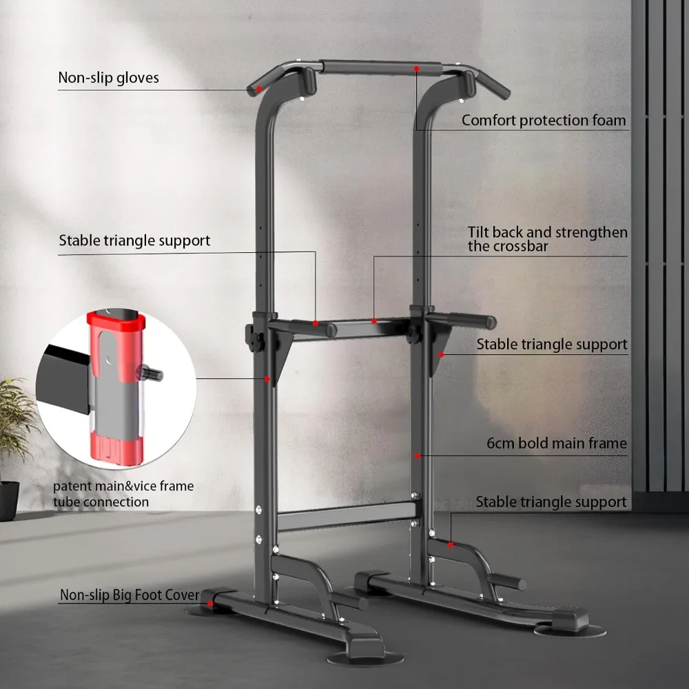Pull-Up Dip Station Chin-Up Bar Weight Capacity 350LBS Home Gym Strength Training Equipment