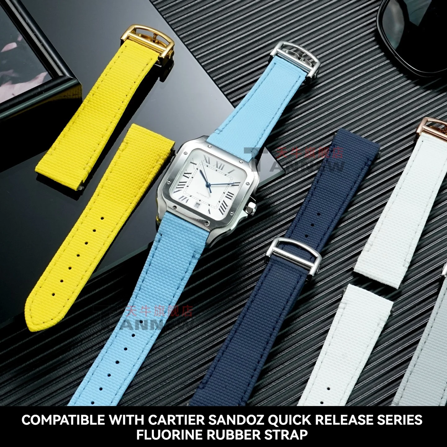 

Для Cartier Santos WSSA0010 WSSA0009, быстросъемный ремешок из фторэластомера и кожи, 21 мм, сменный ремешок для часов.