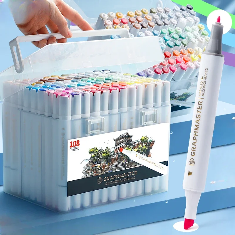 Double-headed Marker Pen Student 24/48/60 Color Oily Quick-drying Watercolor Pen Children's Art Animation Waterproof Brush