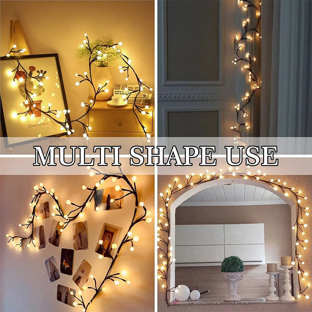 Imagem -06 - Solar Willow Vine String Light para Casa Bendable Árvore Fairy Lights Party Wall Wedding Bookshelf Branch 60 Leds 2.5m